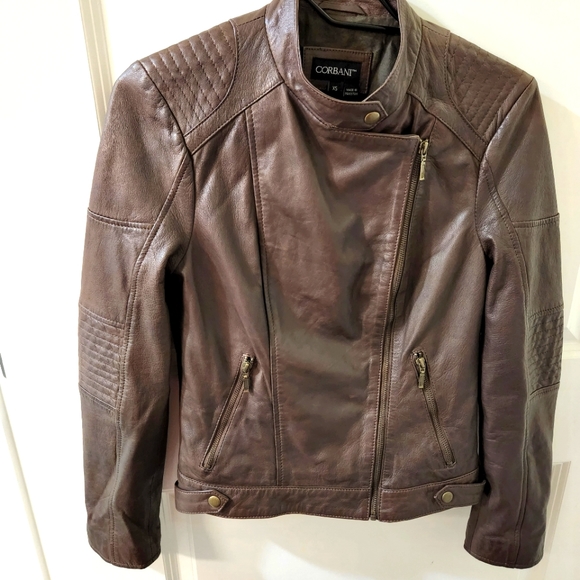 CORBANI Womens Asymmetrical Leather Jacket – Genuine Lambskin Leather (Brown XS) - Picture 8 of 10